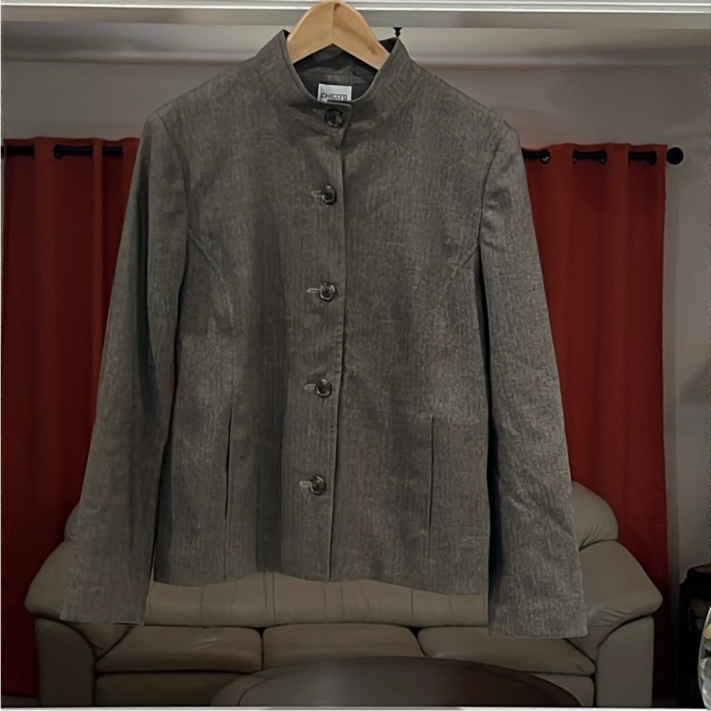 Chico’s Women’s Brown Tweed 5 Button Blazer Chico’s Size 1 = US Size 8 Pockets